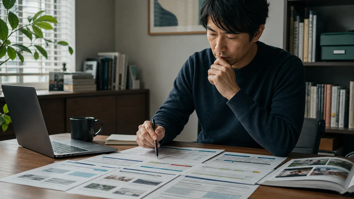 オンラインスクールを比較するときの判断基準の作り方について、教材と計画を確認する社会人