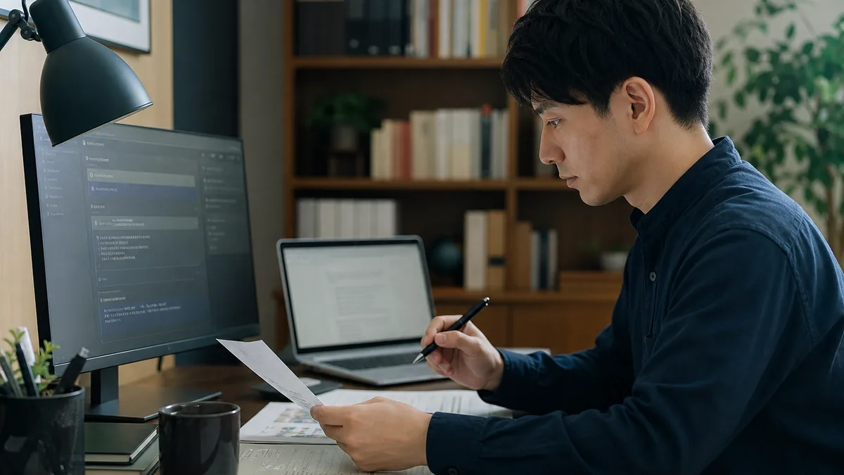 生成AIを仕事で使うために本当に必要なスキルは何かについて、教材と計画を確認する社会人